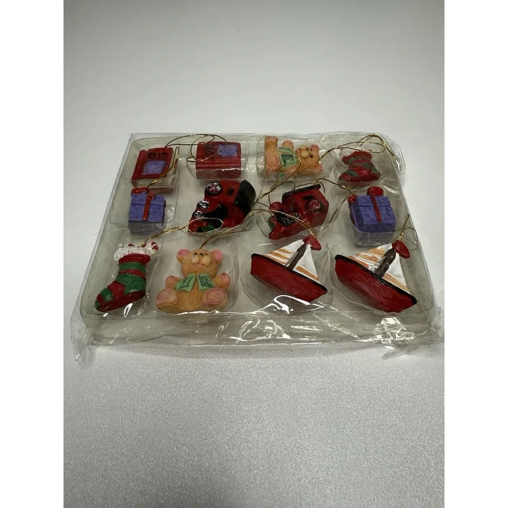 Mini Christmas Ornaments Lot of 12 Teddy Bear Train Boat Gift Stocking